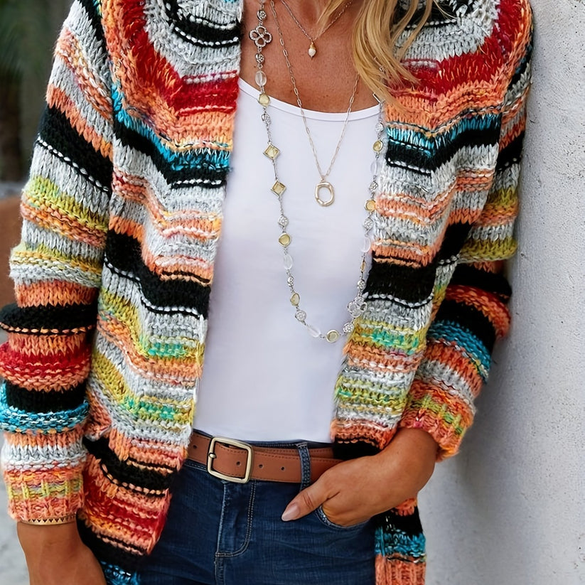 ANNELILL - Cardigan rayé multicolore en tendance avec élégance