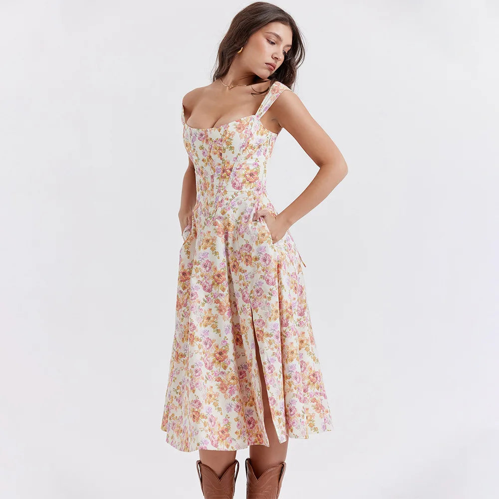 Robe corset à imprimé floral rose