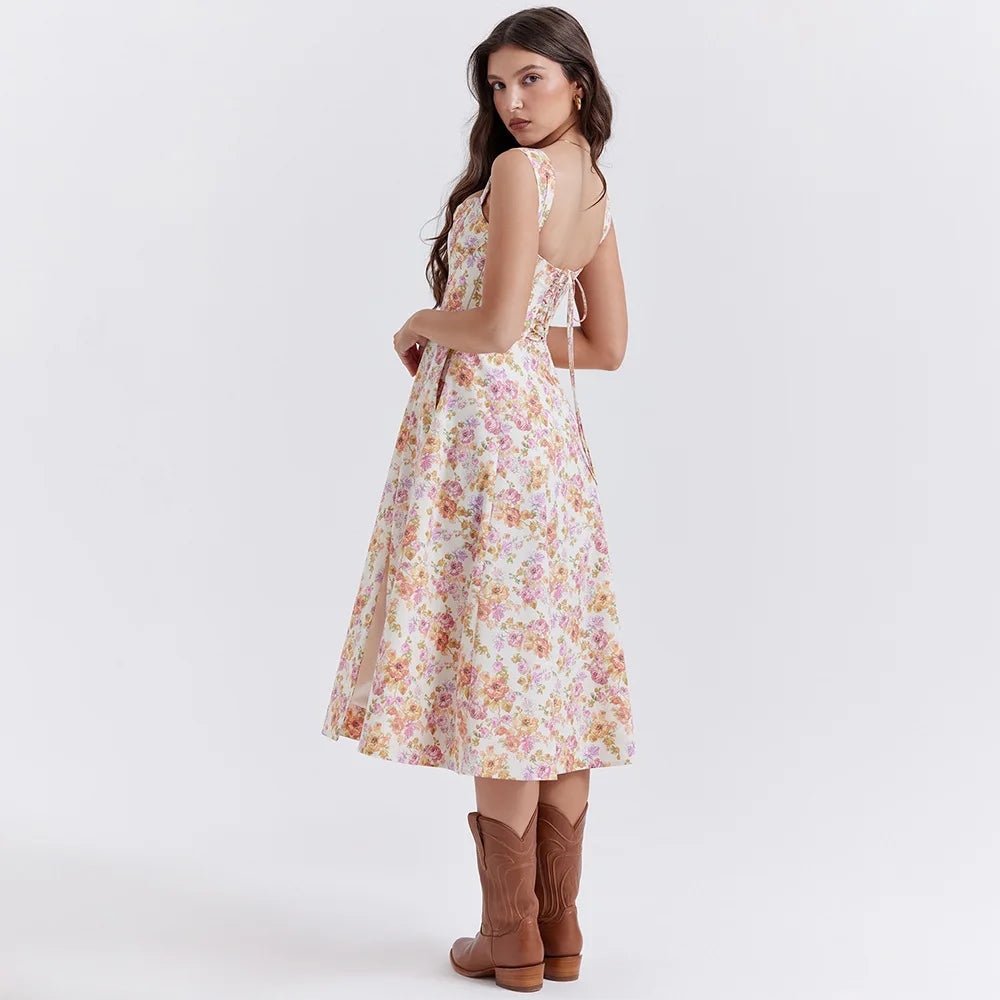 Robe corset à imprimé floral rose