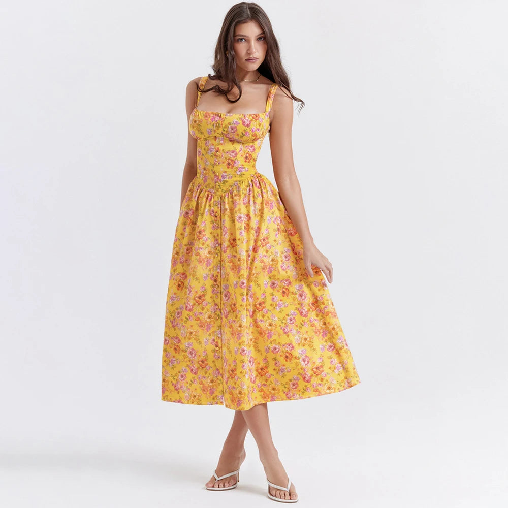 Robe corset à imprimé floral jaune