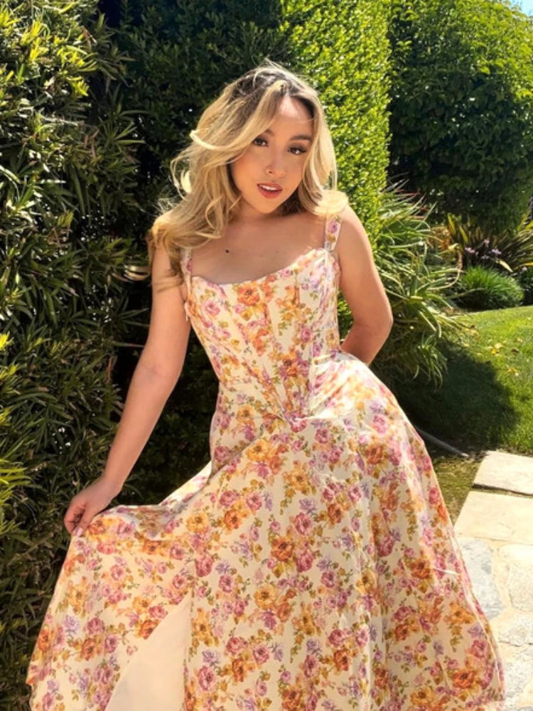 Robe corset à imprimé floral rose