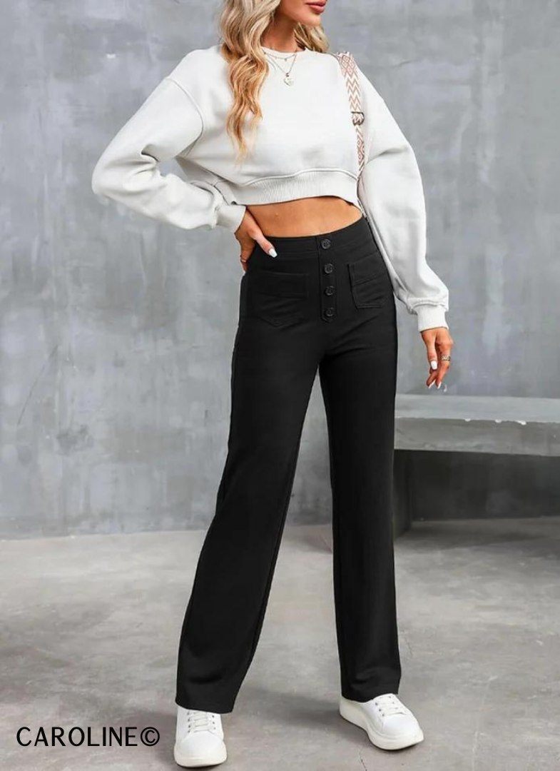 Pantalon Extensible Décontracté à Taille Haute pour Femmes