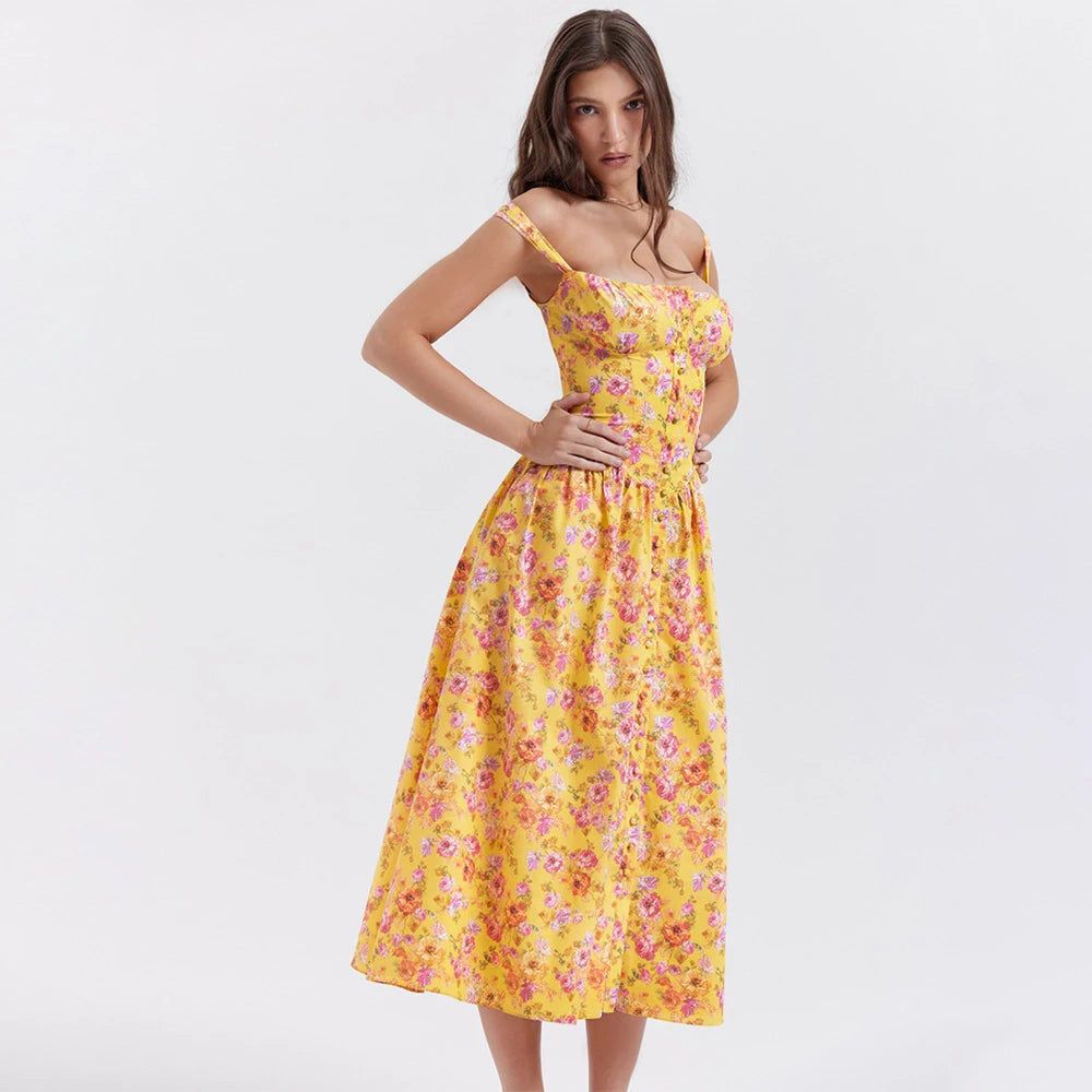 Robe corset à imprimé floral jaune