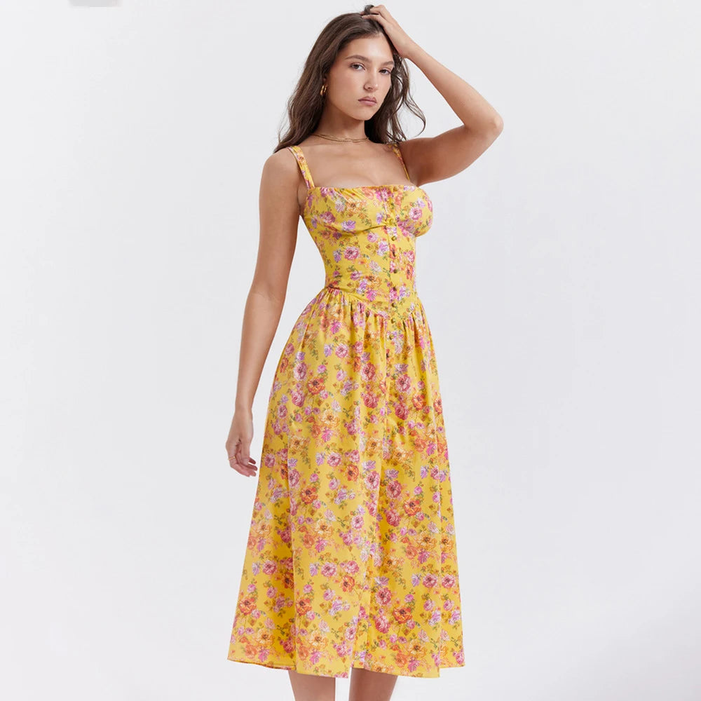 Robe corset à imprimé floral jaune