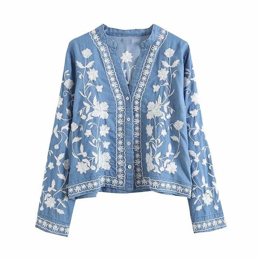 FLORAL DENIM CARDIGAN