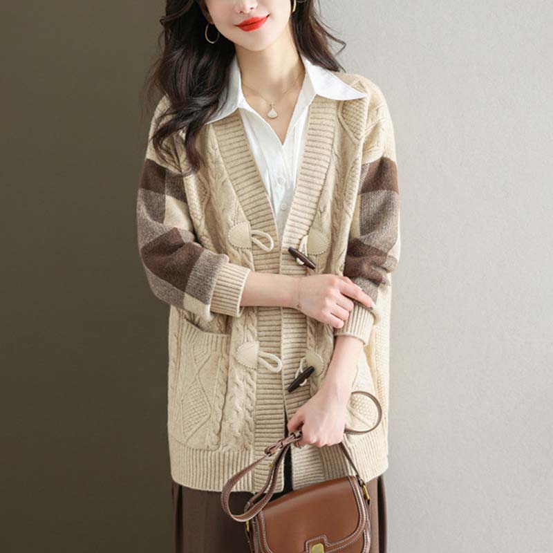 ÉMILIE - Vintage Plaid Knitted Cardigan