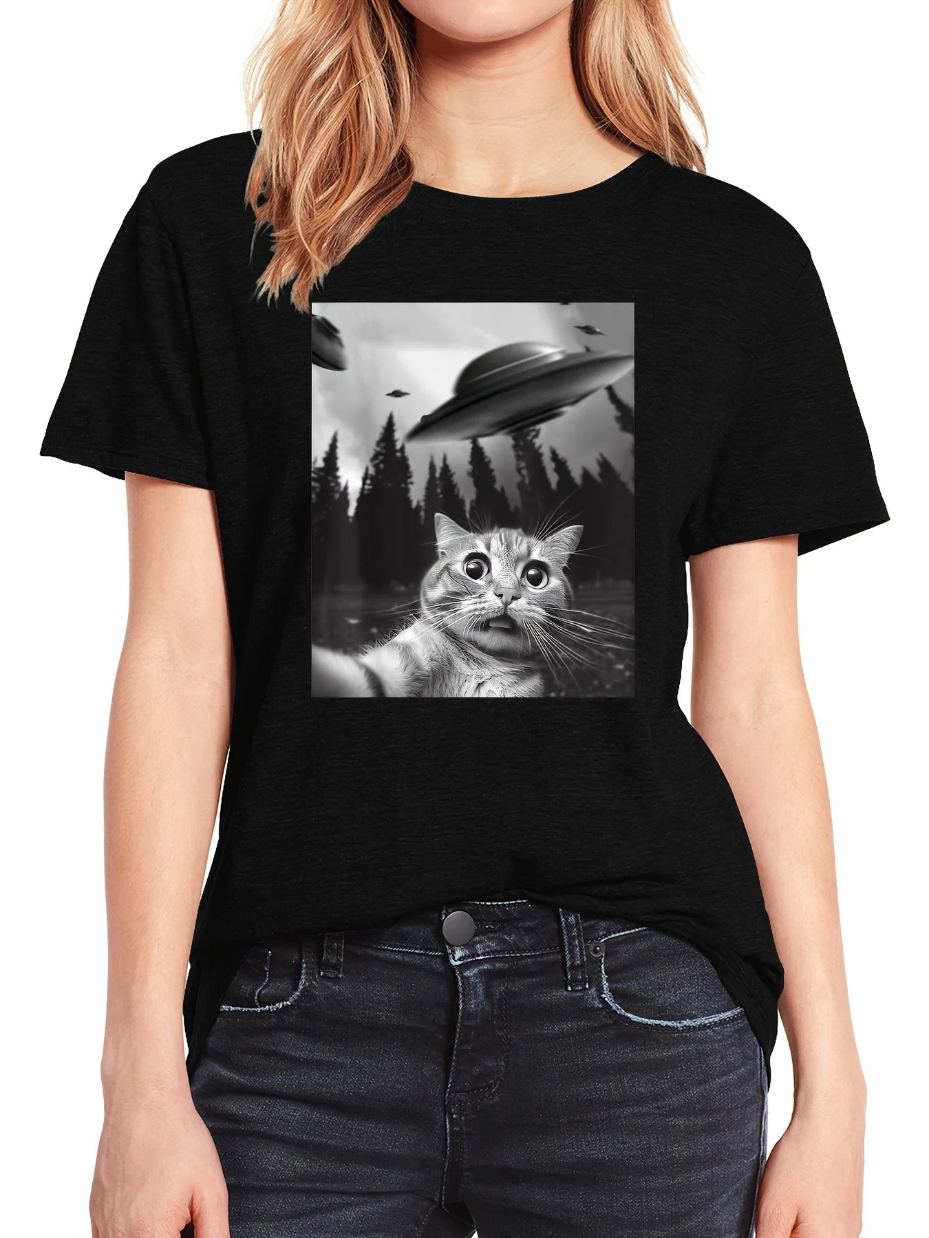 BellaPrint™ Galaxy Cat Crew Neck T-Shirt