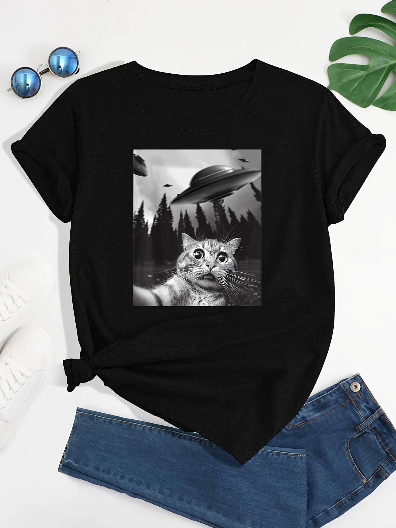 BellaPrint™ Galaxy Cat Crew Neck T-Shirt