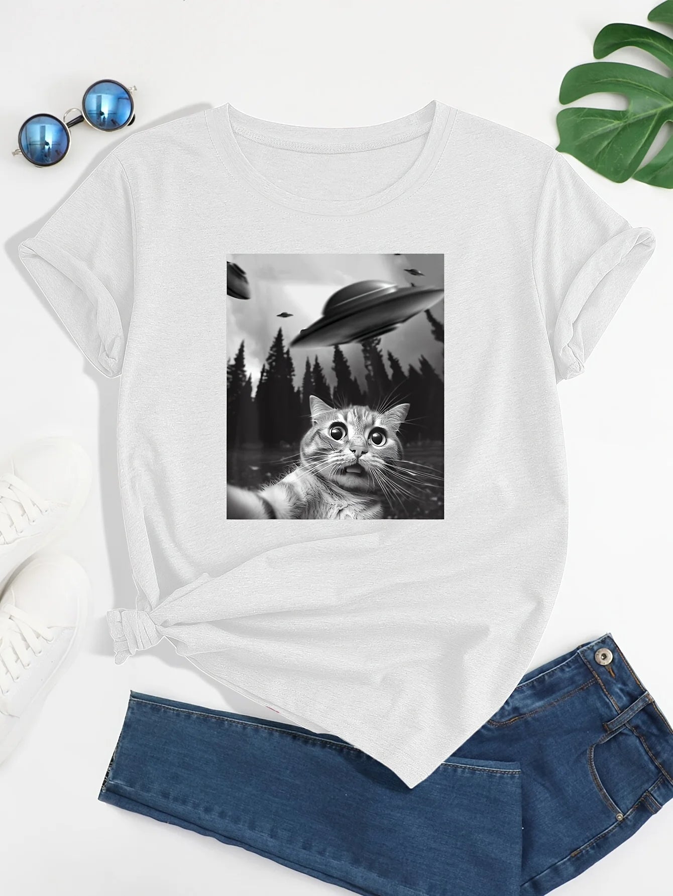 BellaPrint™ Galaxy Cat Crew Neck T-Shirt